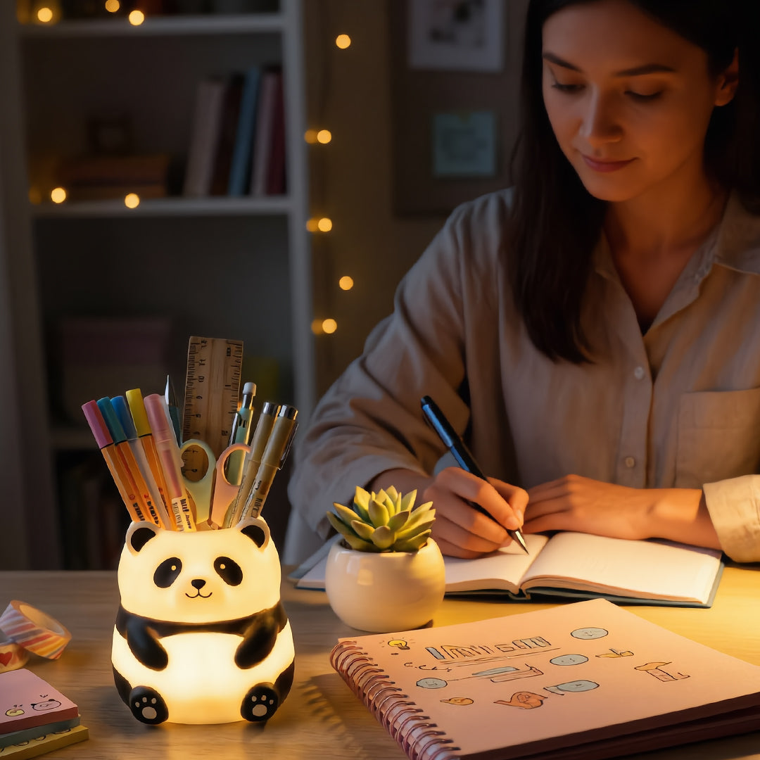Luminous Panda Rechargeable Lamp Pen Holder